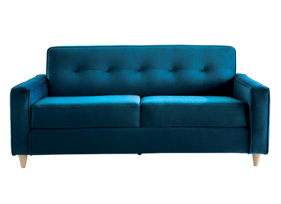 Divano trasformabile 3 posti in velluto blu pavone CIGALE - Divano trasformabile 3 posti in velluto blu pavone CIGALE