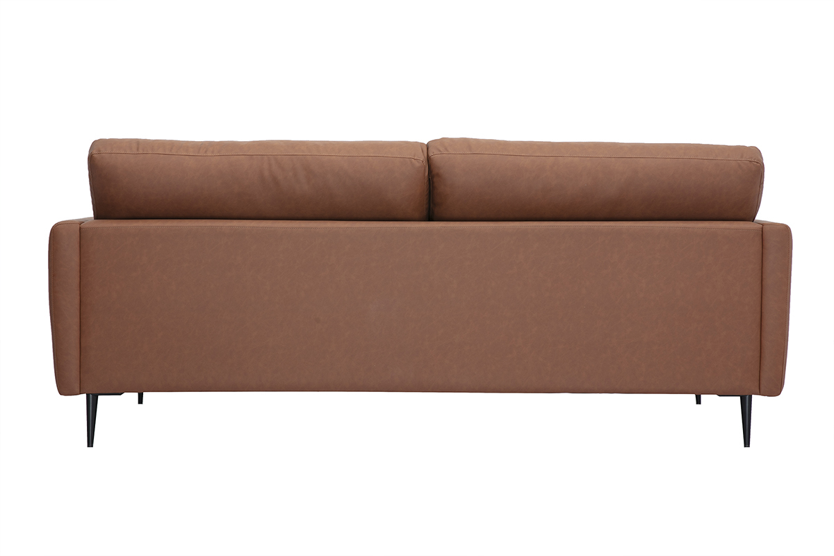 Divano vintage 3 posti in pelle marrone e legno scuro DAVEN