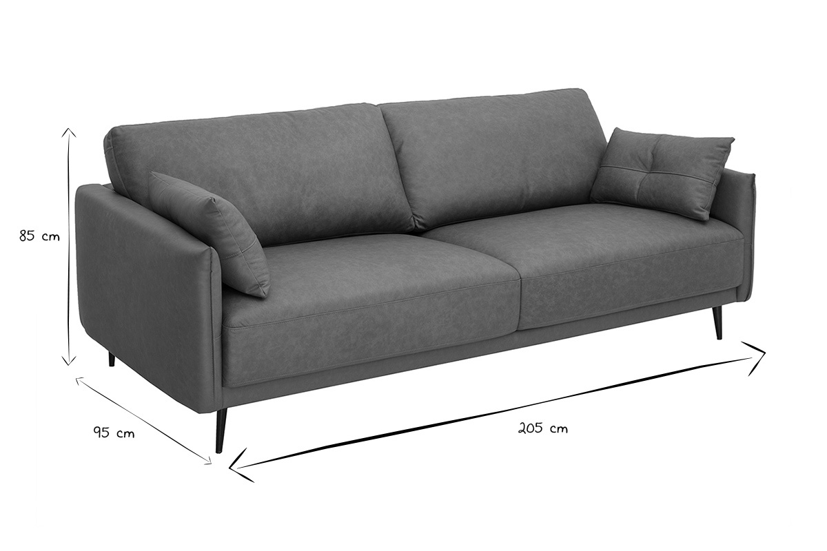 Divano vintage 3 posti in pelle marrone e legno scuro DAVEN