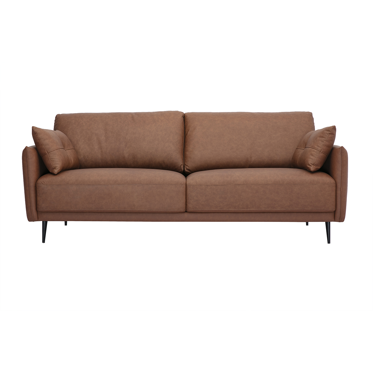 Divano vintage 3 posti in pelle marrone e legno scuro DAVEN