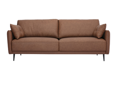 Divano vintage 3 posti in pelle marrone e legno scuro DAVEN