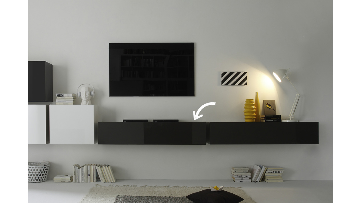 Elemento da parete TV grigio antracite lucido orizzontale COLORED V2