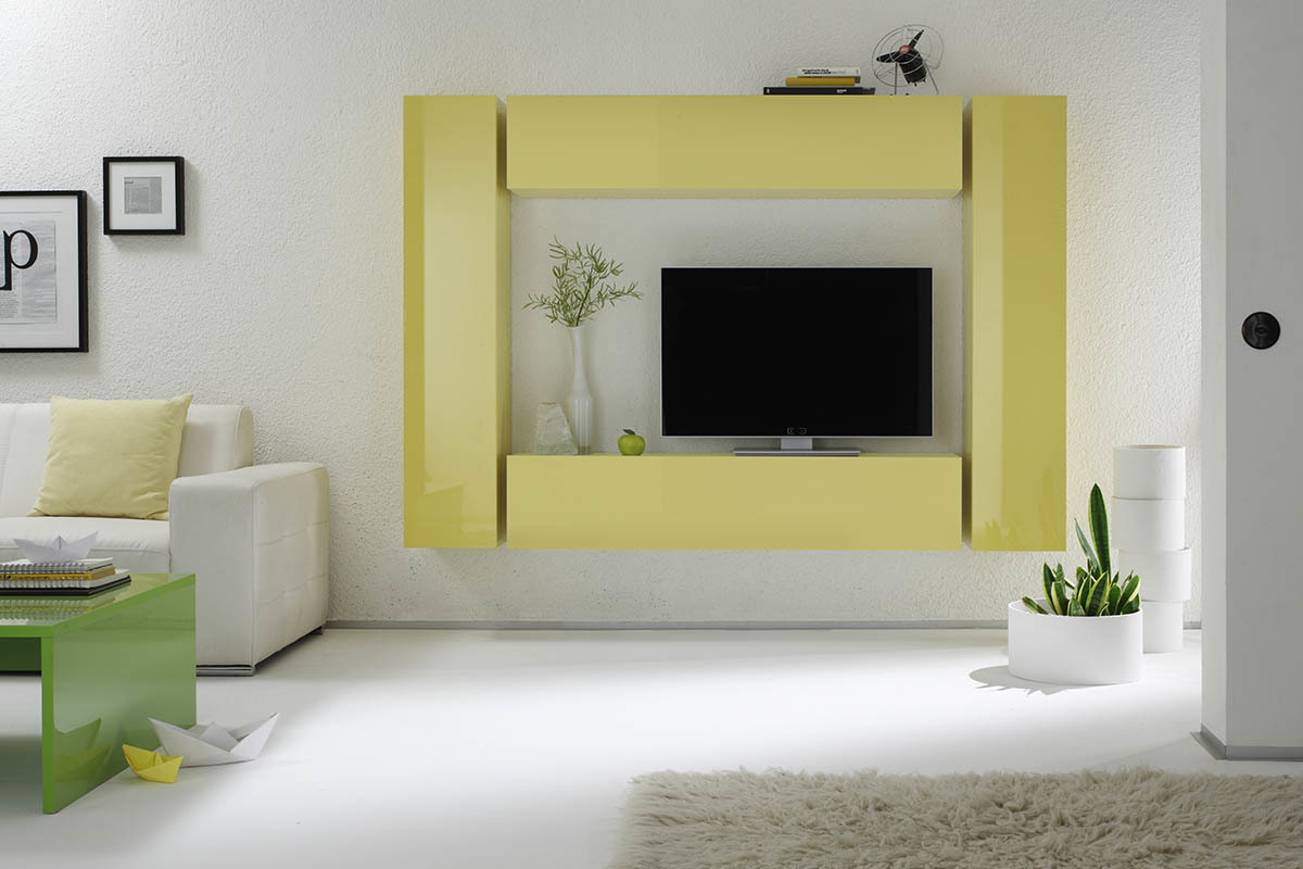 Elemento murale TV COLORED orizzontale o verticale laccato Giallo
