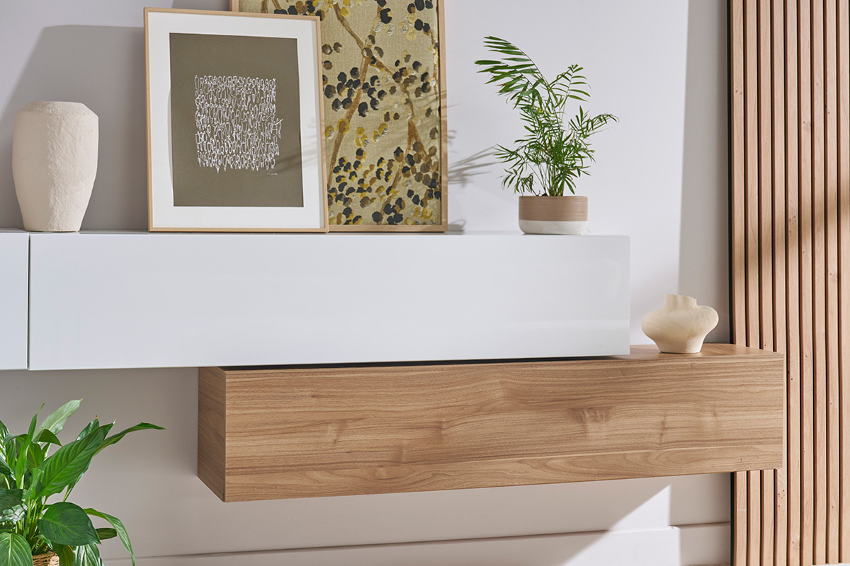 Elemento murale TV orizzontale legno chiaro ETERNEL