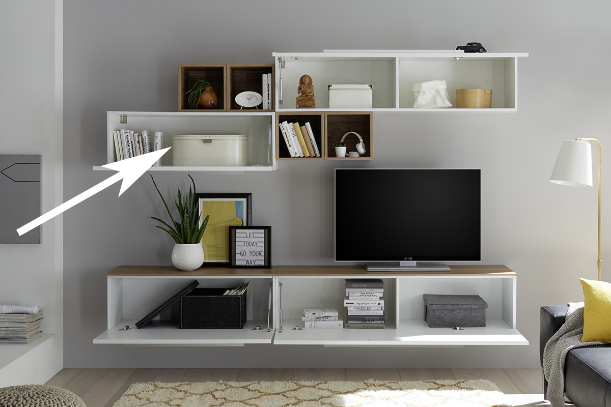 ETERNO pensile TV laccato bianco lucido con asta L95 cm