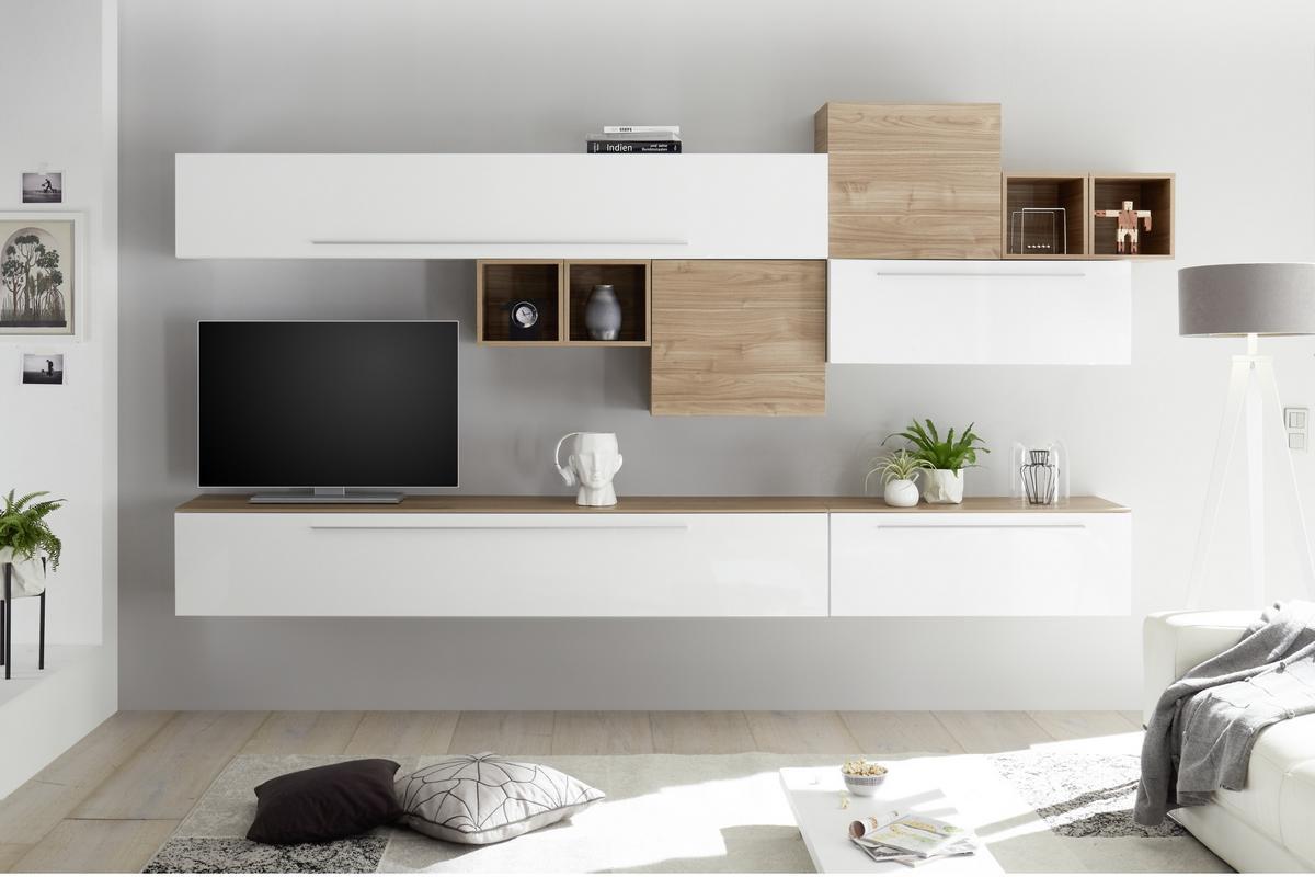 ETERNO pensile TV laccato bianco lucido con asta L95 cm