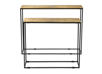 Gruppo di 2 console incise motivo dorato e metallo nero NORI - Gruppo di 2 console incise motivo dorato e metallo nero NORI