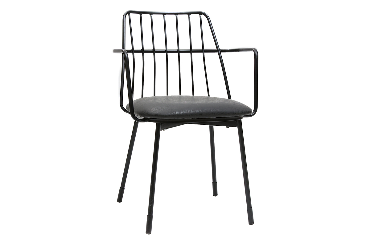Gruppo di 2 poltrone da tavolo deisgn in metallo nero con cuscino GRID