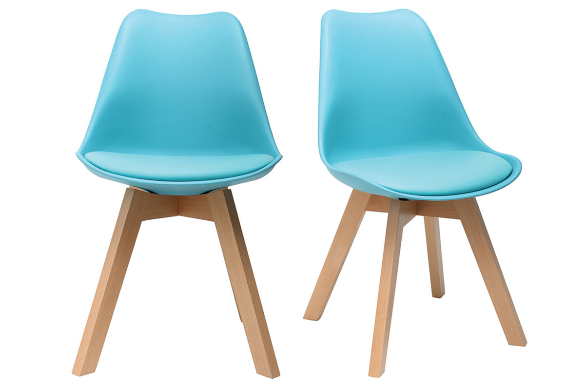 Gruppo di 2 sedie design piede legno seduta blu PAULINE