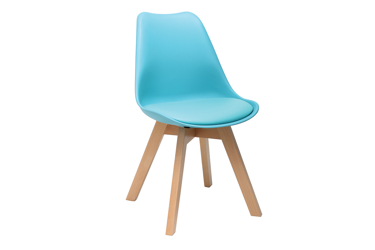Gruppo di 2 sedie design piede legno seduta blu PAULINE