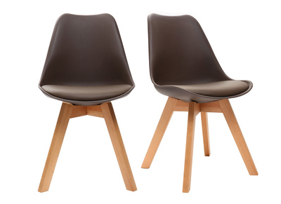 Gruppo di 2 sedie design piede legno seduta marrone PAULINE