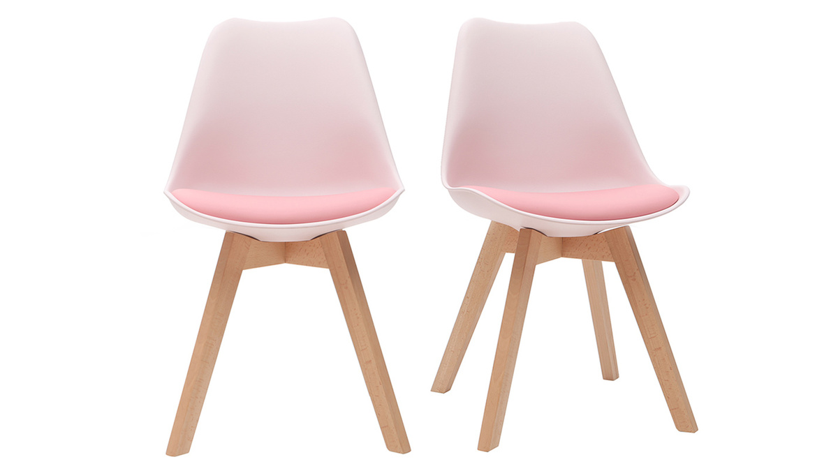 Gruppo di 2 sedie design piede legno seduta rosa PAULINE