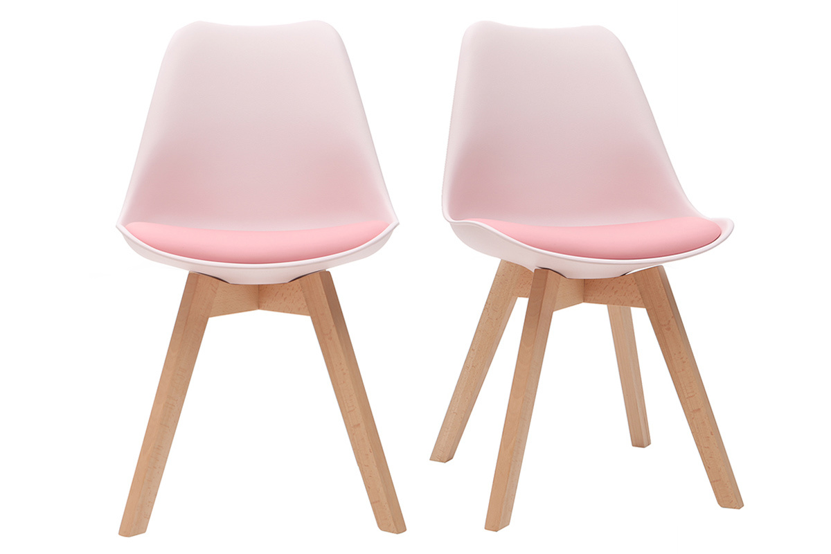 Gruppo di 2 sedie design piede legno seduta rosa PAULINE