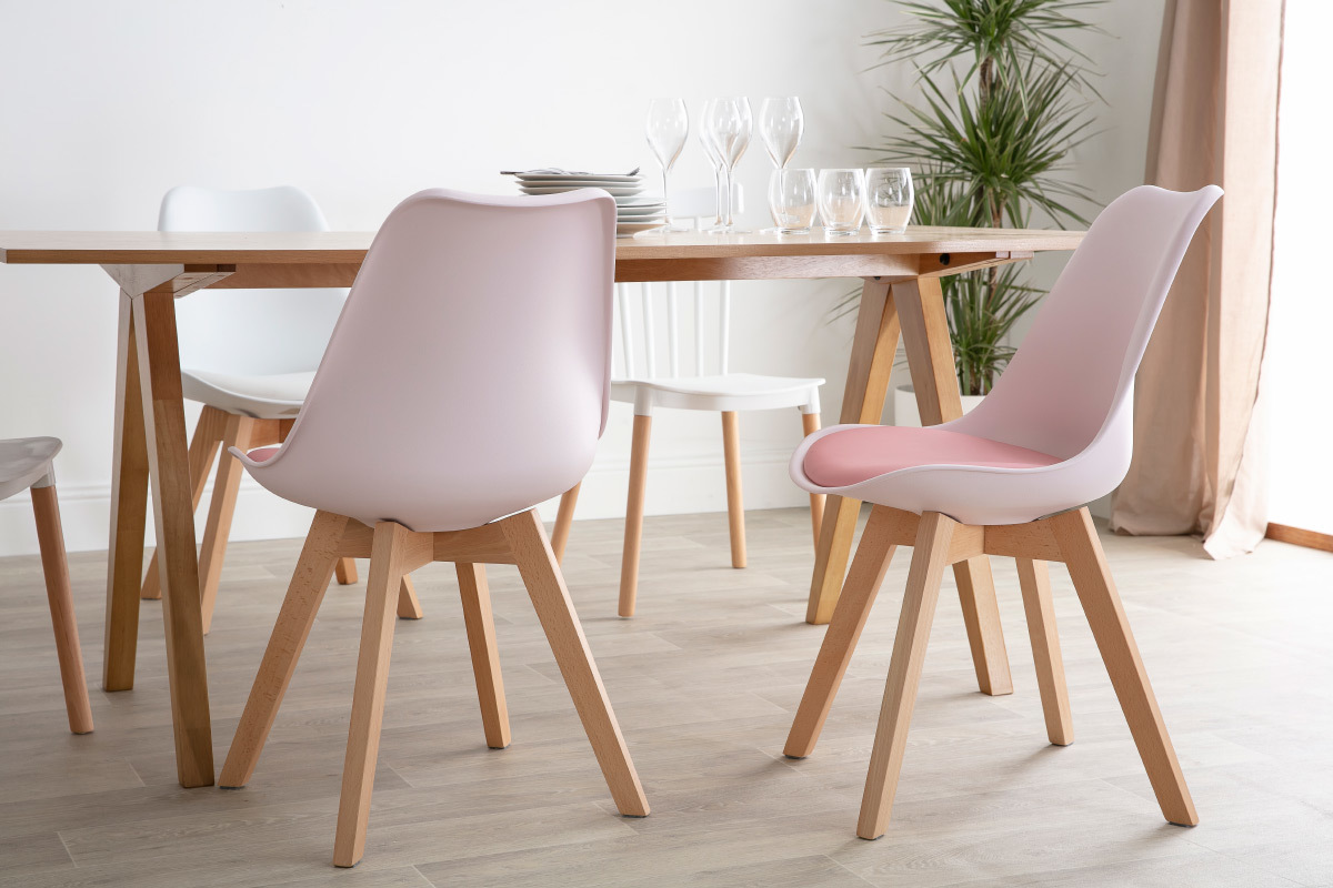 Gruppo di 2 sedie design piede legno seduta rosa PAULINE