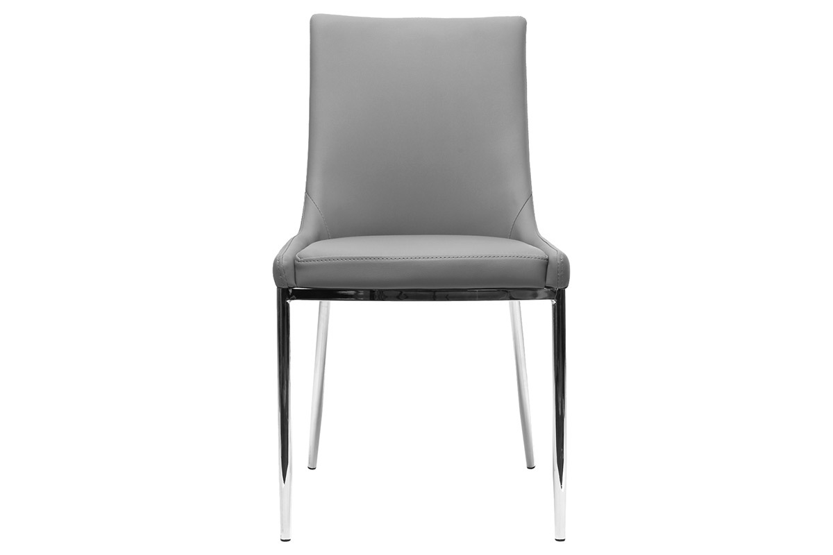 Gruppo di 2 sedie design poliuretano grigio e acciaio cromato IRA