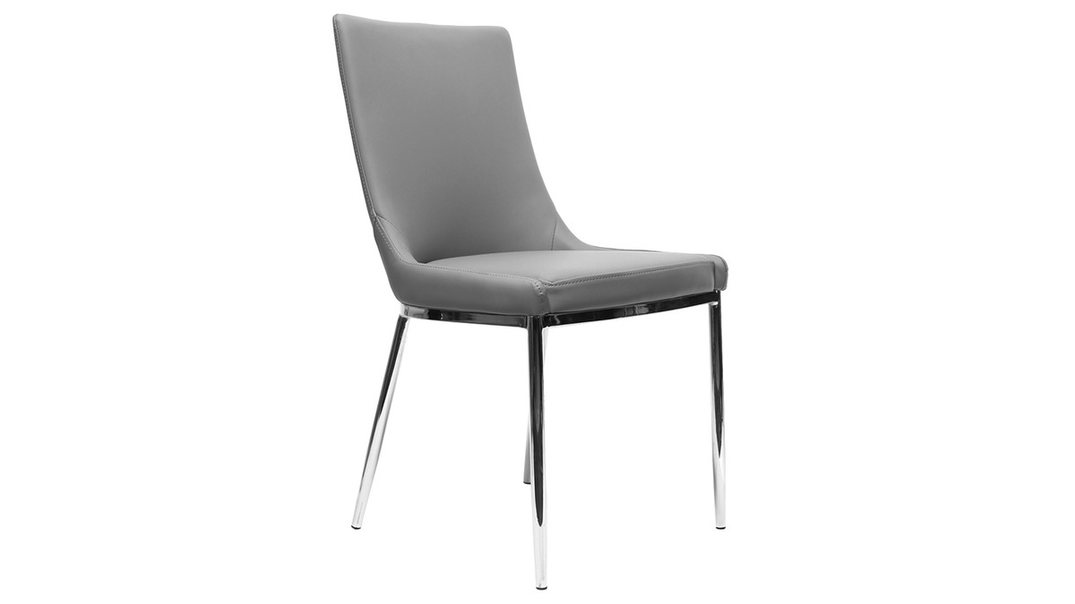 Gruppo di 2 sedie design poliuretano grigio e acciaio cromato IRA