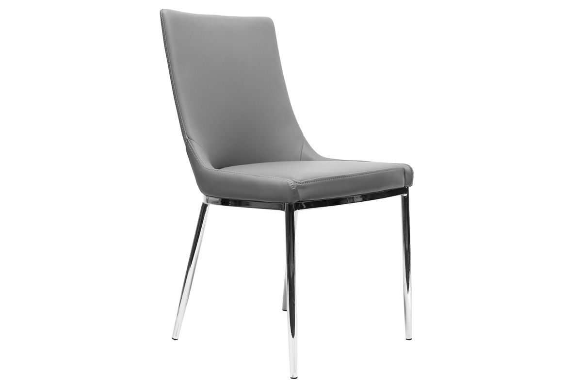 Gruppo di 2 sedie design poliuretano grigio e acciaio cromato IRA