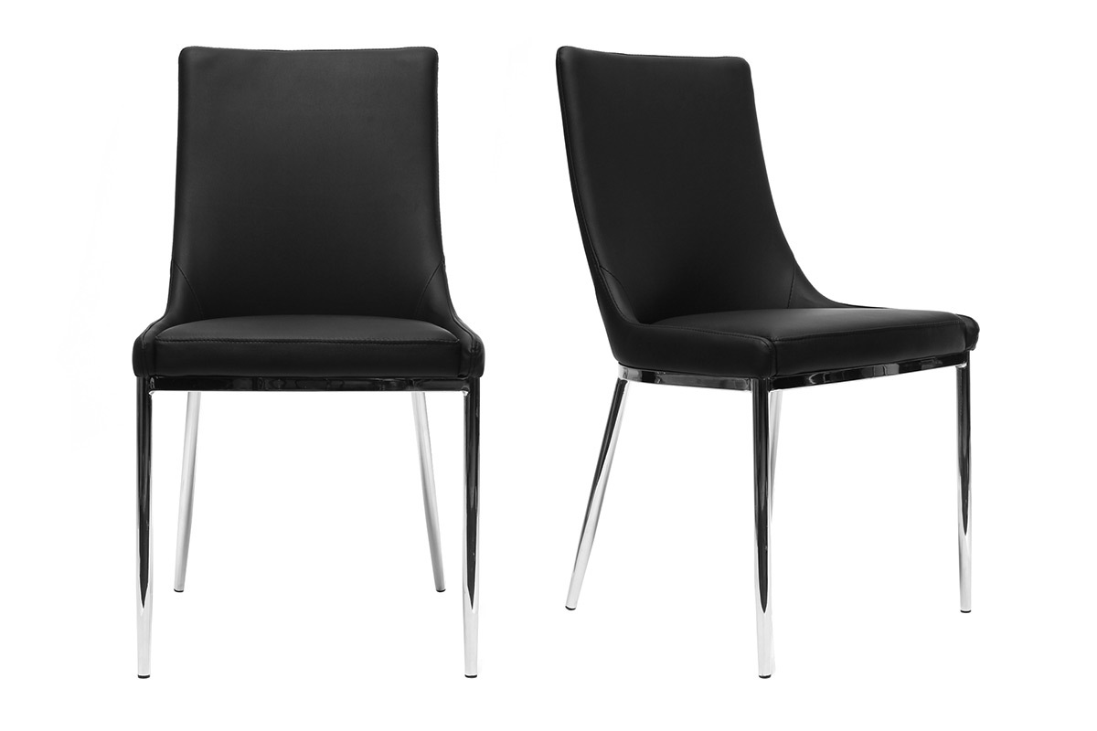 Gruppo di 2 sedie design poliuretano nero e acciaio cromato IRA