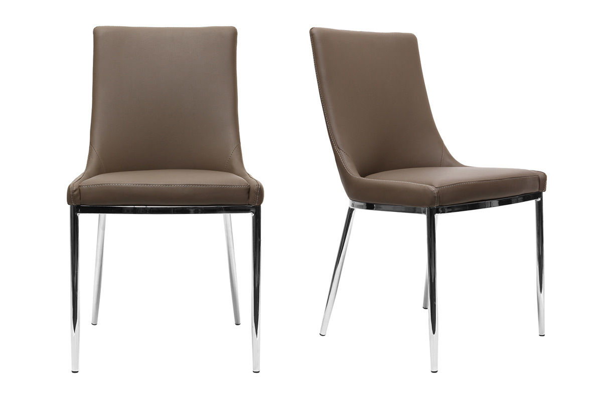 Gruppo di 2 sedie design poliuretano talpa e acciaio cromato IRA