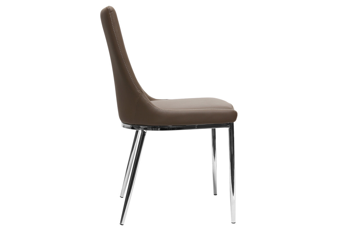 Gruppo di 2 sedie design poliuretano talpa e acciaio cromato IRA