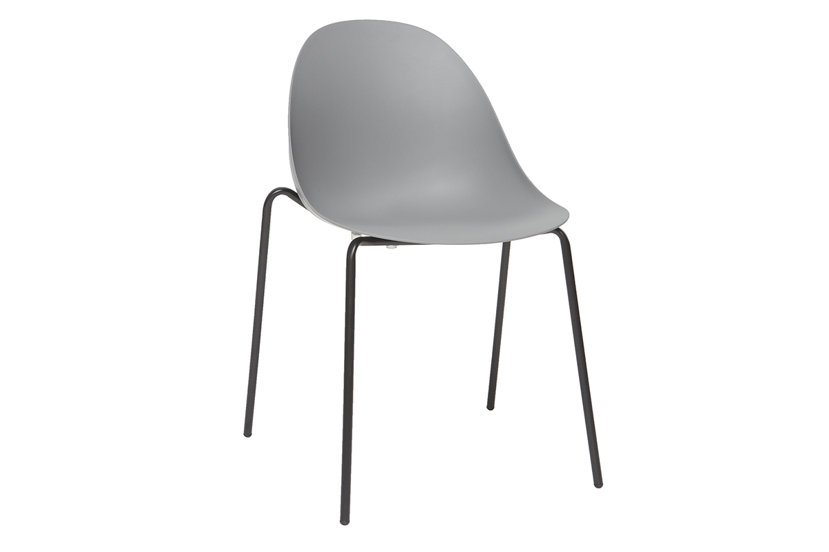 Gruppo di 2 sedie impilabili design grigie piedi metallo CONCHA