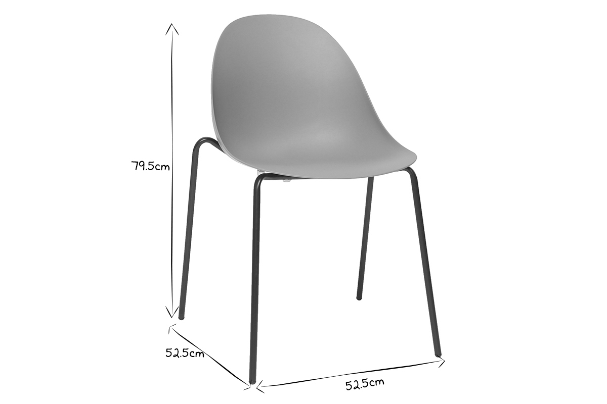 Gruppo di 2 sedie impilabili design grigie piedi metallo CONCHA