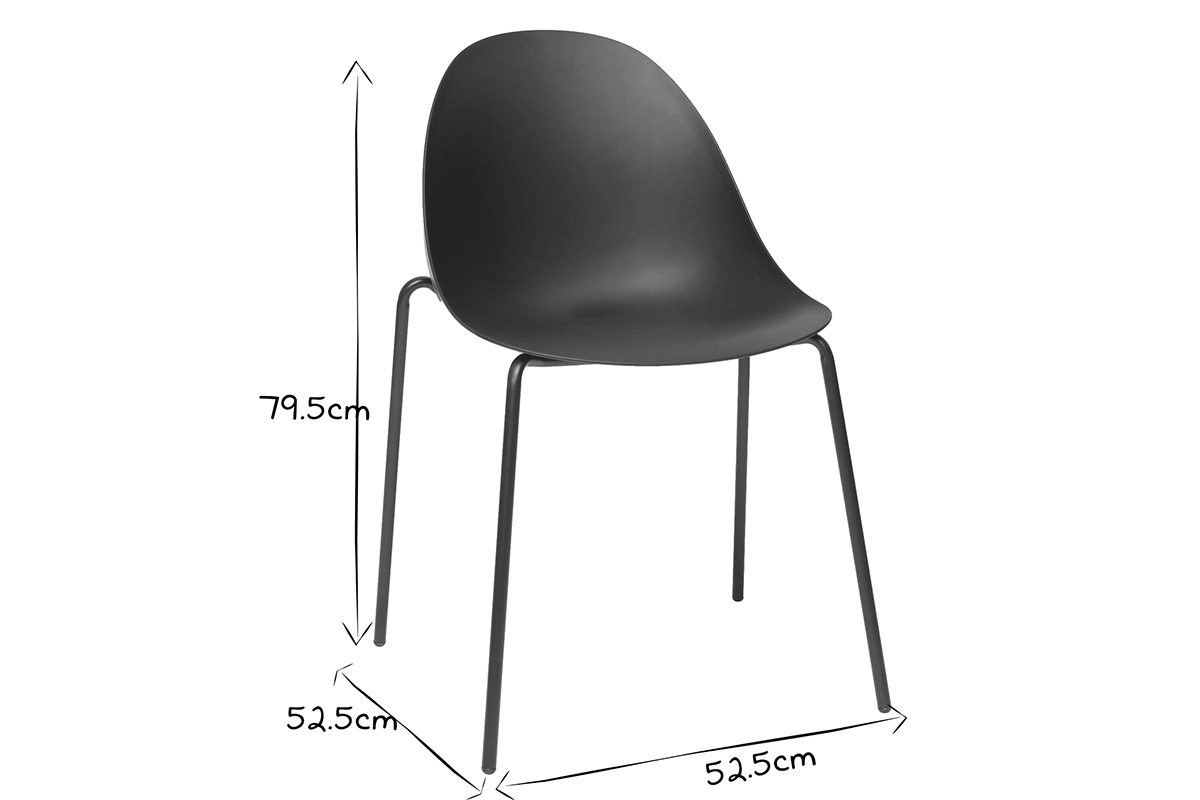Gruppo di 2 sedie impilabili design nere piedi metallo CONCHA