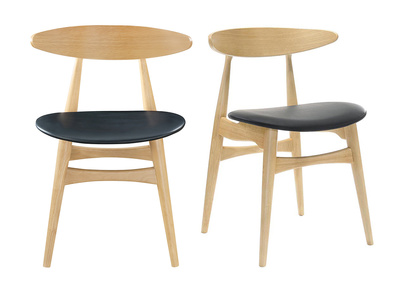 Gruppo di 2 sedie in legno chiaro e PU nero design scandinavo giapponese WALFORD - Gruppo di 2 sedie in legno chiaro e PU nero design scandinavo giapponese WALFORD