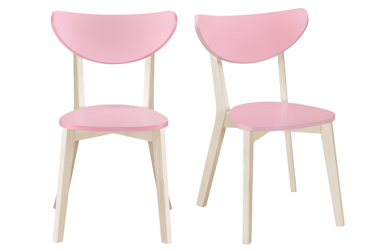 Gruppo di 2 sedie rosa e legno chiaro LEENA