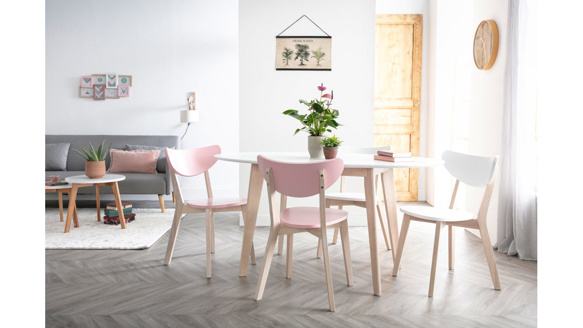 Gruppo di 2 sedie rosa e legno chiaro LEENA