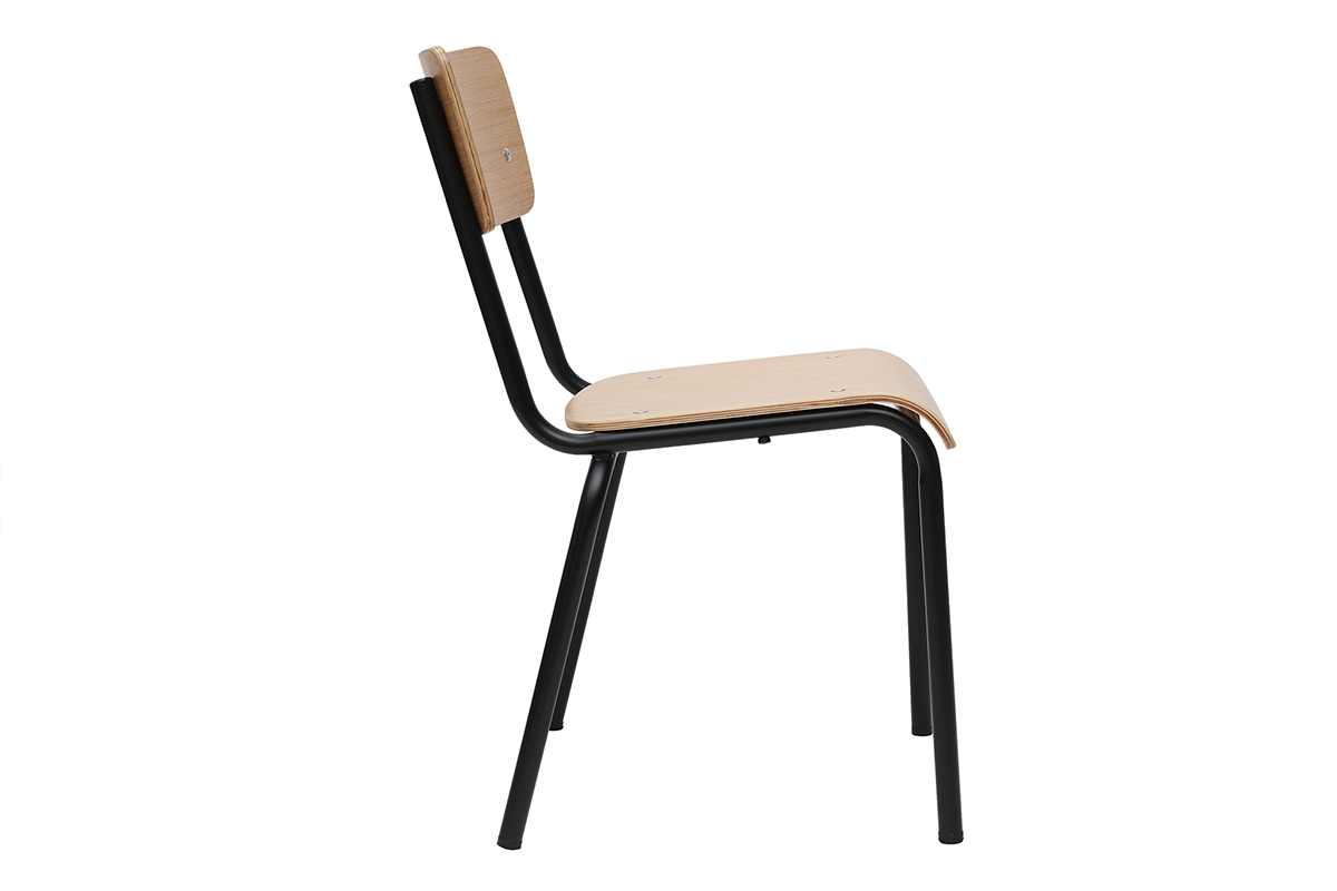 Gruppo di 2 sedie scolastiche impilabili in metallo nero e legno chiaro SCHOOL