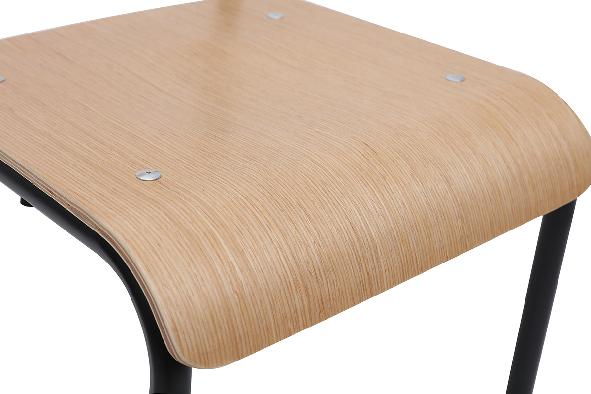 Gruppo di 2 sedie scolastiche impilabili in metallo nero e legno chiaro SCHOOL