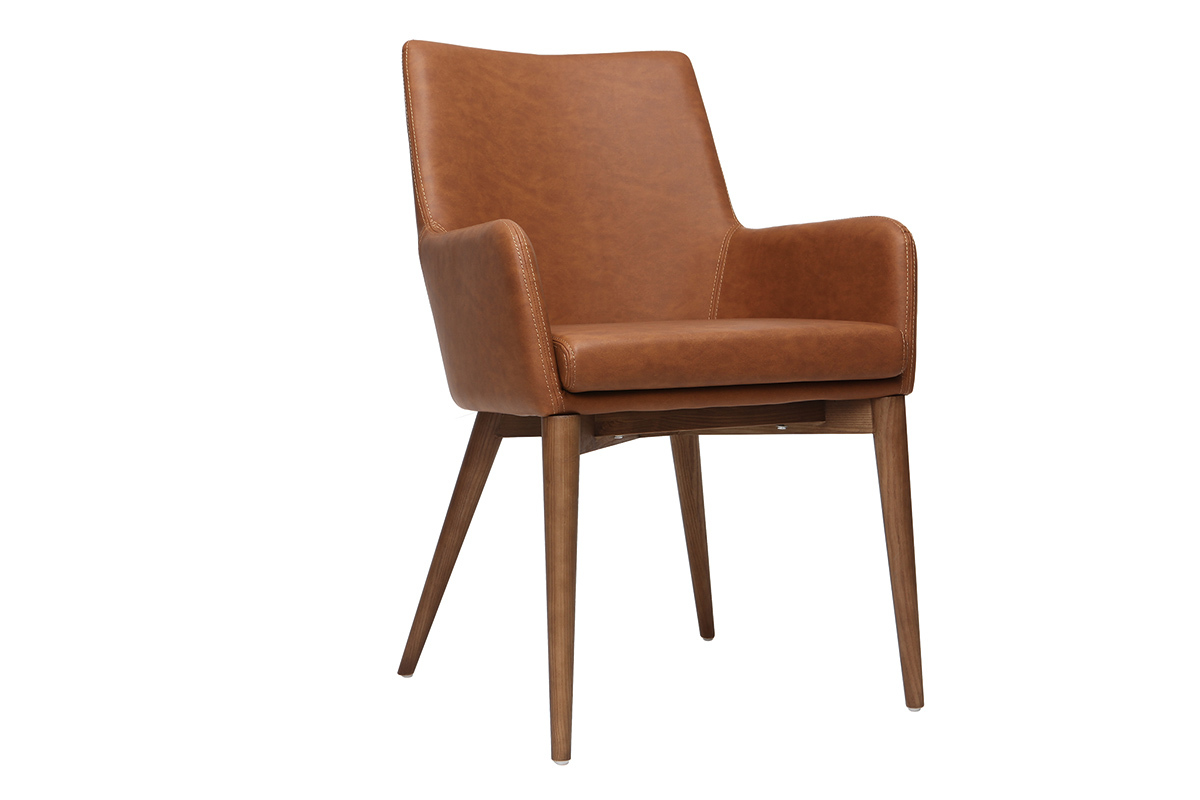 Gruppo di 2 sedie vintage PU marrone e legno SHANA