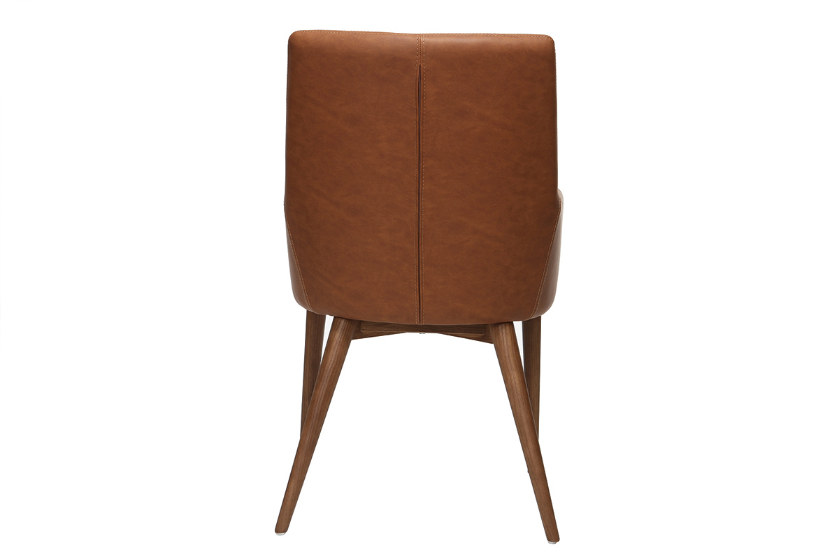 Gruppo di 2 sedie vintage PU marrone e legno SHANA