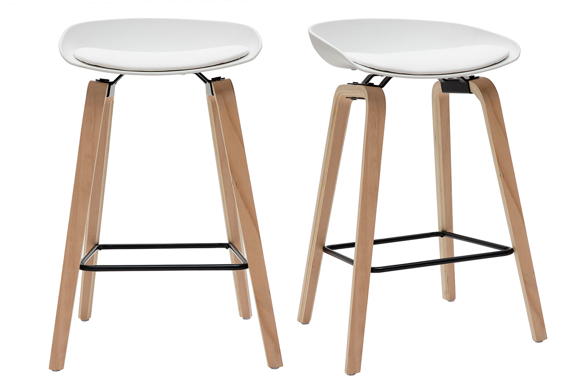 Gruppo di 2 sgabelli da bar bianchi e piedi in legno 65 cm LINO