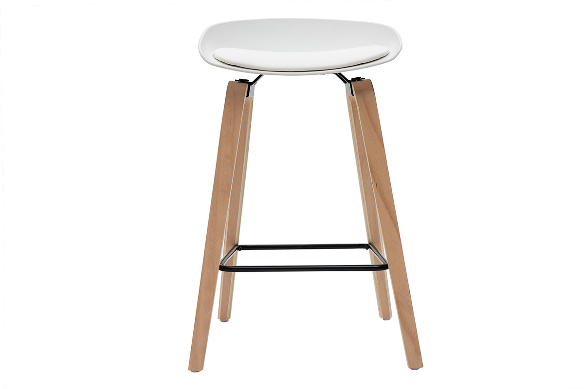 Gruppo di 2 sgabelli da bar bianchi e piedi in legno 65 cm LINO