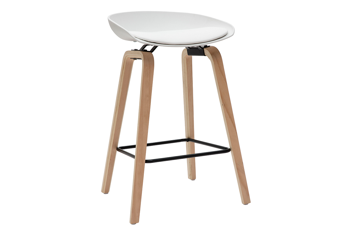Gruppo di 2 sgabelli da bar bianchi e piedi in legno 65 cm LINO