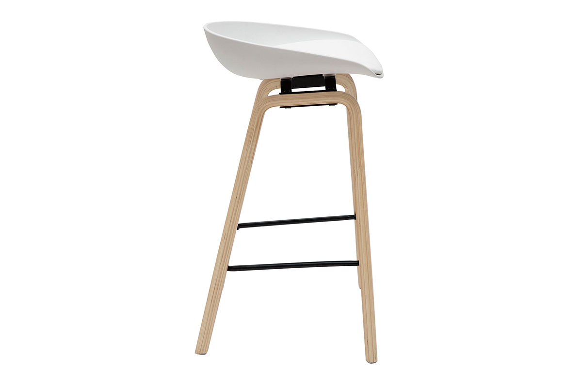 Gruppo di 2 sgabelli da bar bianchi e piedi in legno 65 cm LINO