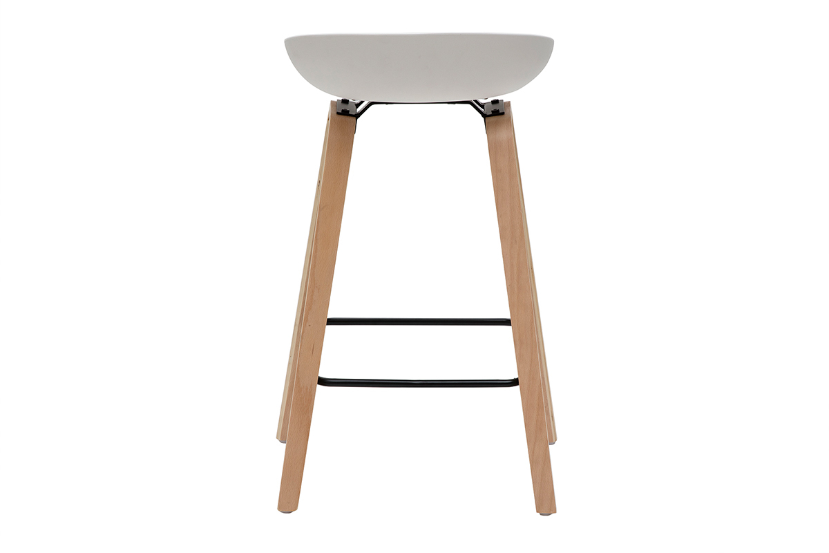 Gruppo di 2 sgabelli da bar bianchi e piedi in legno 65 cm LINO