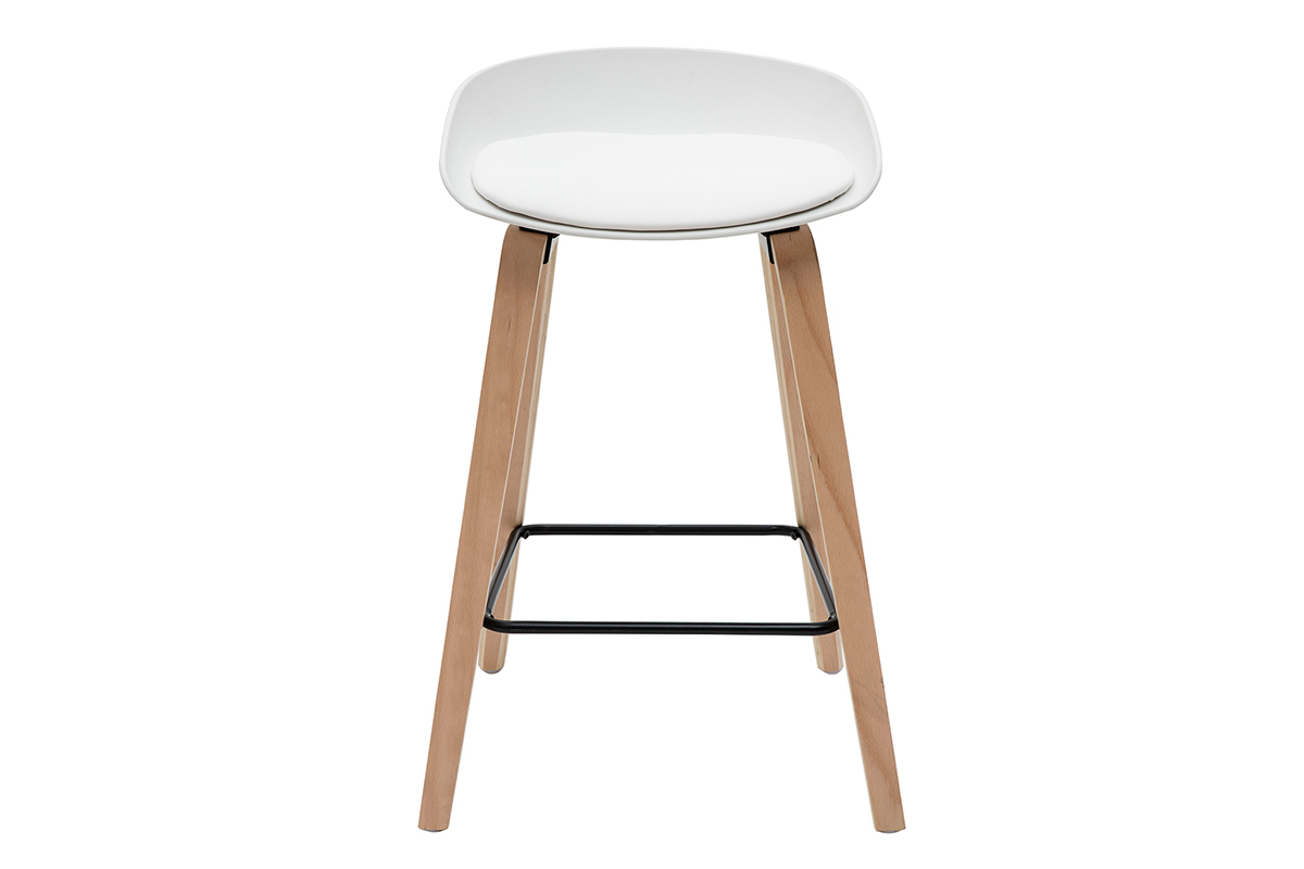Gruppo di 2 sgabelli da bar bianchi e piedi in legno 65 cm LINO
