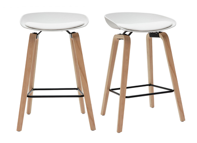 Gruppo di 2 sgabelli da bar bianchi e piedi in legno 65 cm LINO