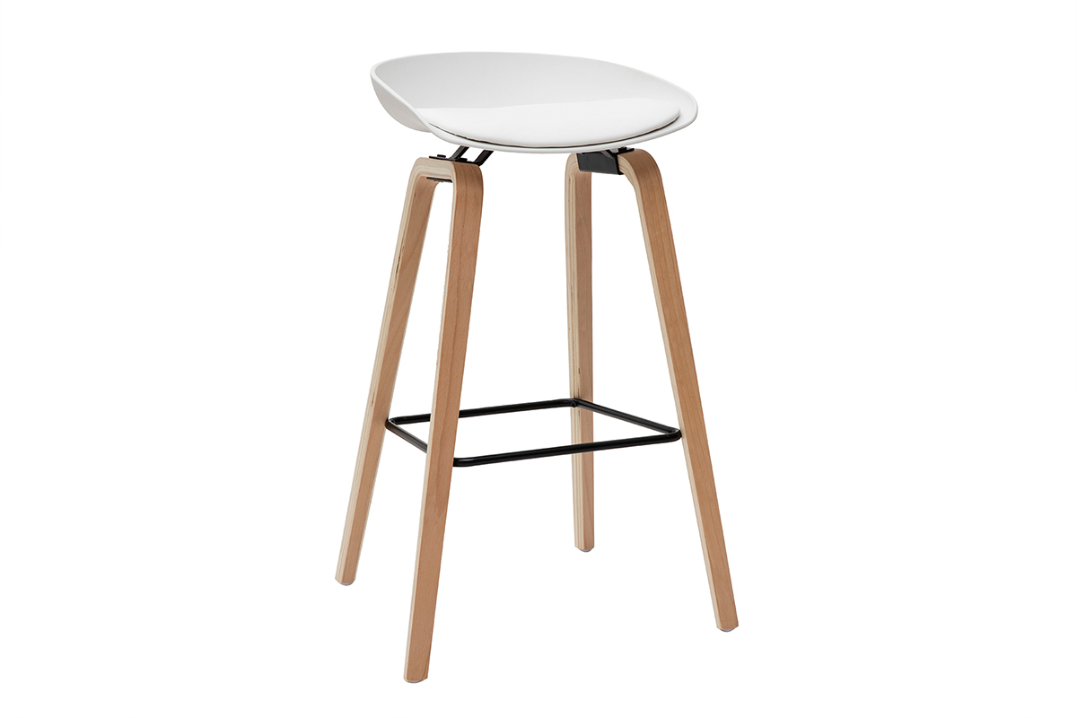 Gruppo di 2 sgabelli da bar bianchi e piedi legno 75 cm LINO
