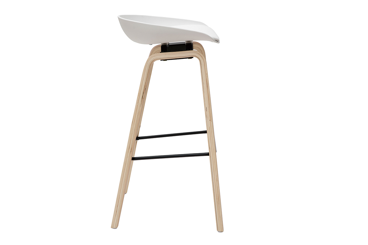 Gruppo di 2 sgabelli da bar bianchi e piedi legno 75 cm LINO