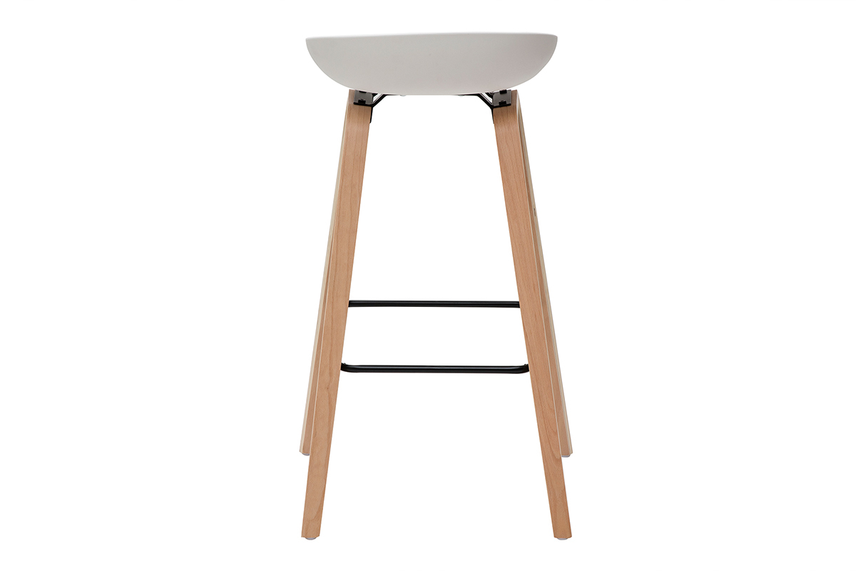 Gruppo di 2 sgabelli da bar bianchi e piedi legno 75 cm LINO