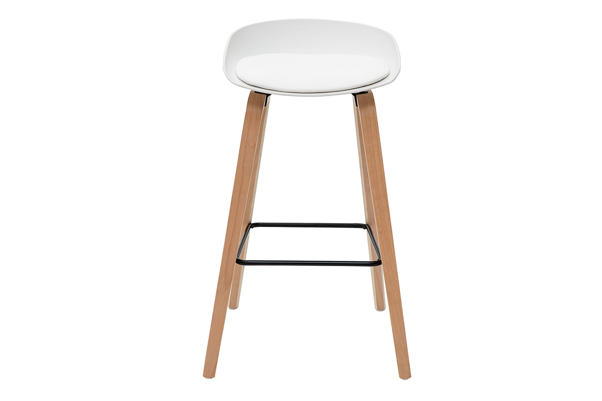 Gruppo di 2 sgabelli da bar bianchi e piedi legno 75 cm LINO