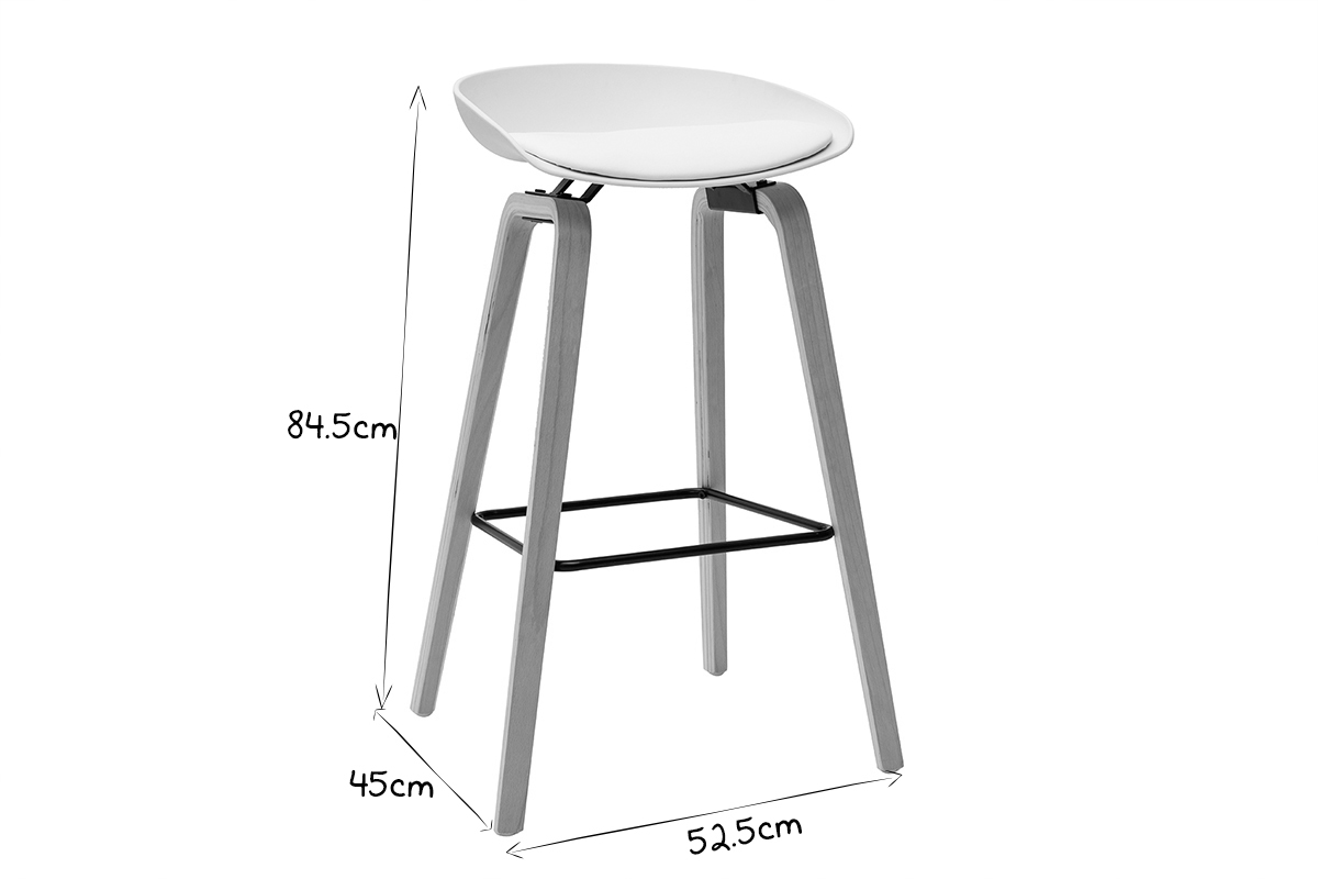 Gruppo di 2 sgabelli da bar bianchi e piedi legno 75 cm LINO