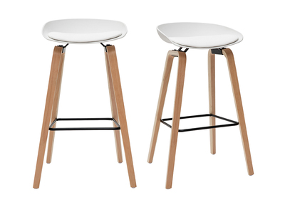 Gruppo di 2 sgabelli da bar bianchi e piedi legno 75 cm LINO