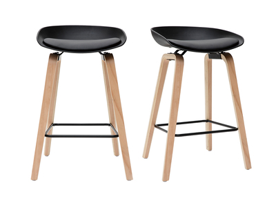 Gruppo di 2 sgabelli da bar neri e piedi in legno 65 cm LINO