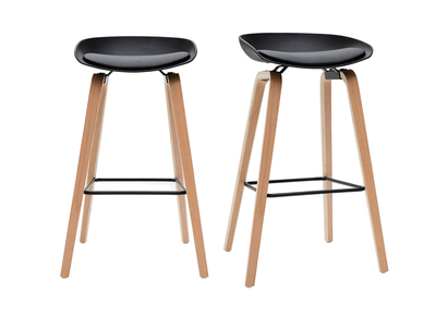 Gruppo di 2 sgabelli da bar neri e piedi legno 75 cm LINO