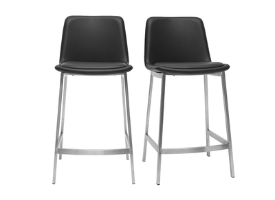 Gruppo di 2 sgabelli da bar PU nero 66 cm ARSENE - Gruppo di 2 sgabelli da bar PU nero 66 cm ARSENE